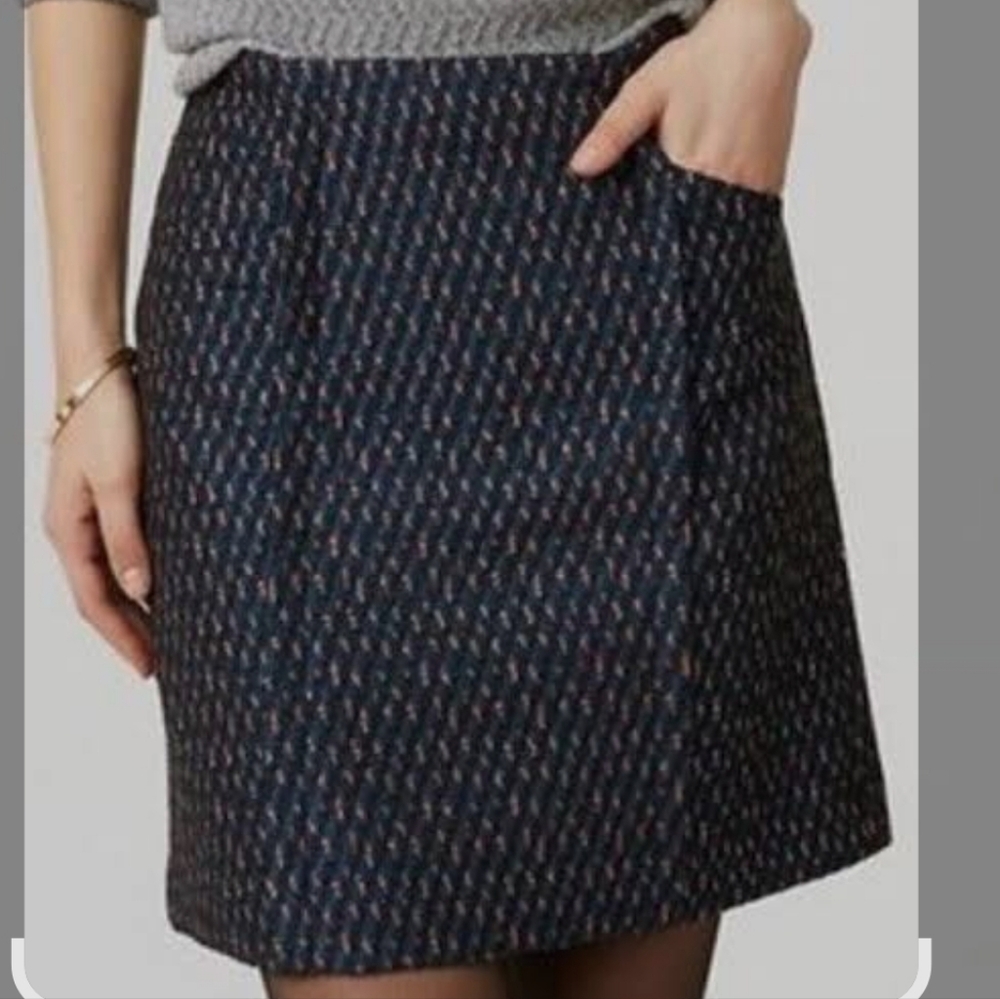 LOFT Navy Patterned Mini Skirt - image 1